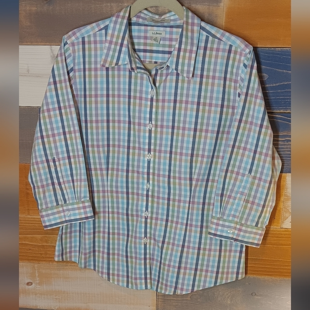 L.L.Bean Blouse M Petite Pastel Stripe